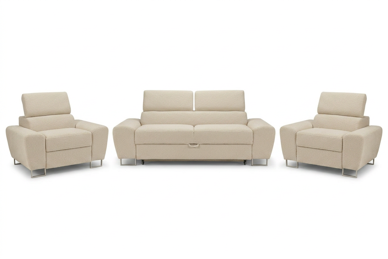 Zestaw wypoczynkowy sofa 2 fotele beżowy welur salonu Savio Family Meble — widoki produktu