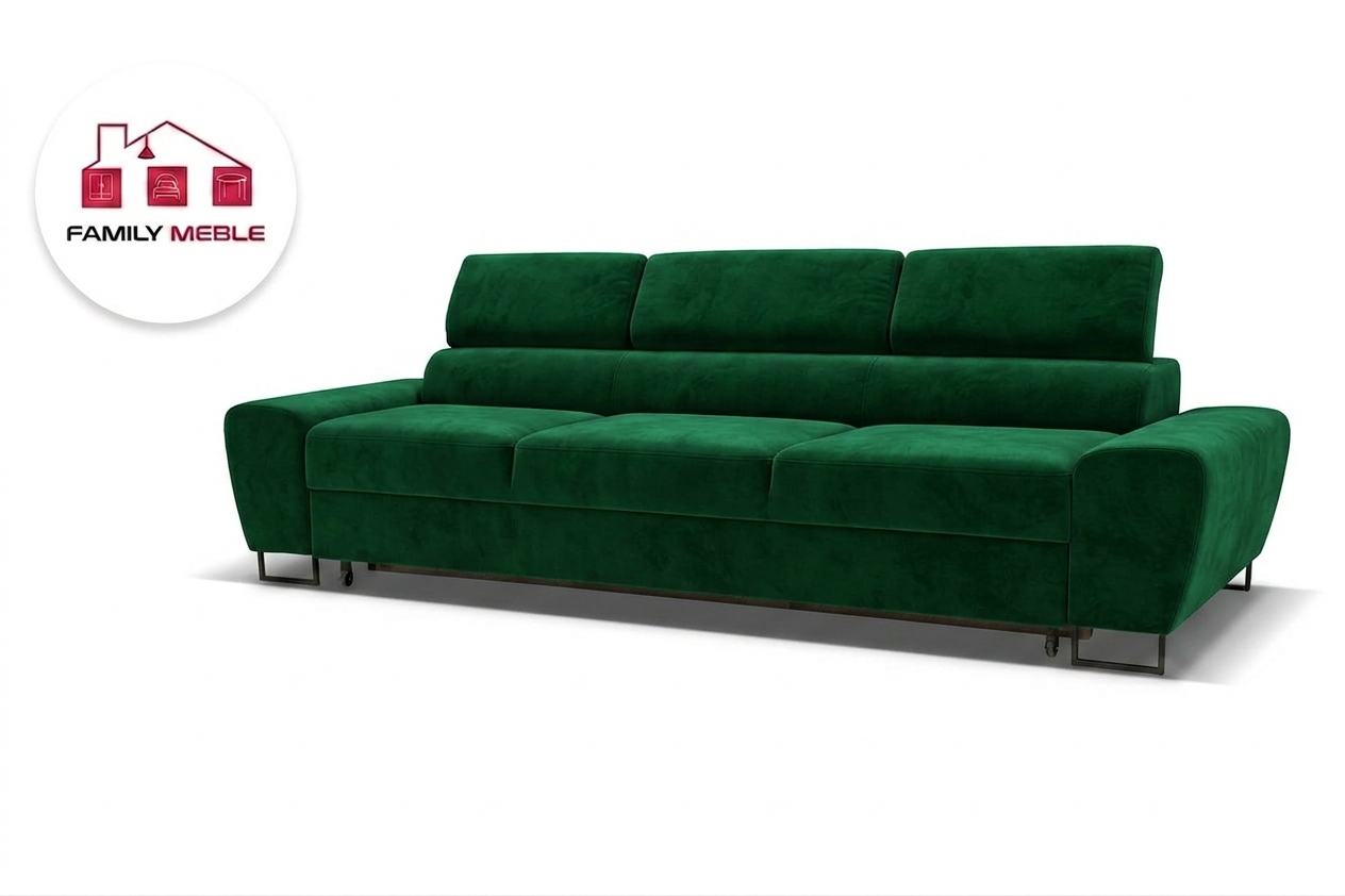 Family Meble — Zestaw wypoczynkowy sofa 3 kanapa fotele zielony welur Savio Family Meble