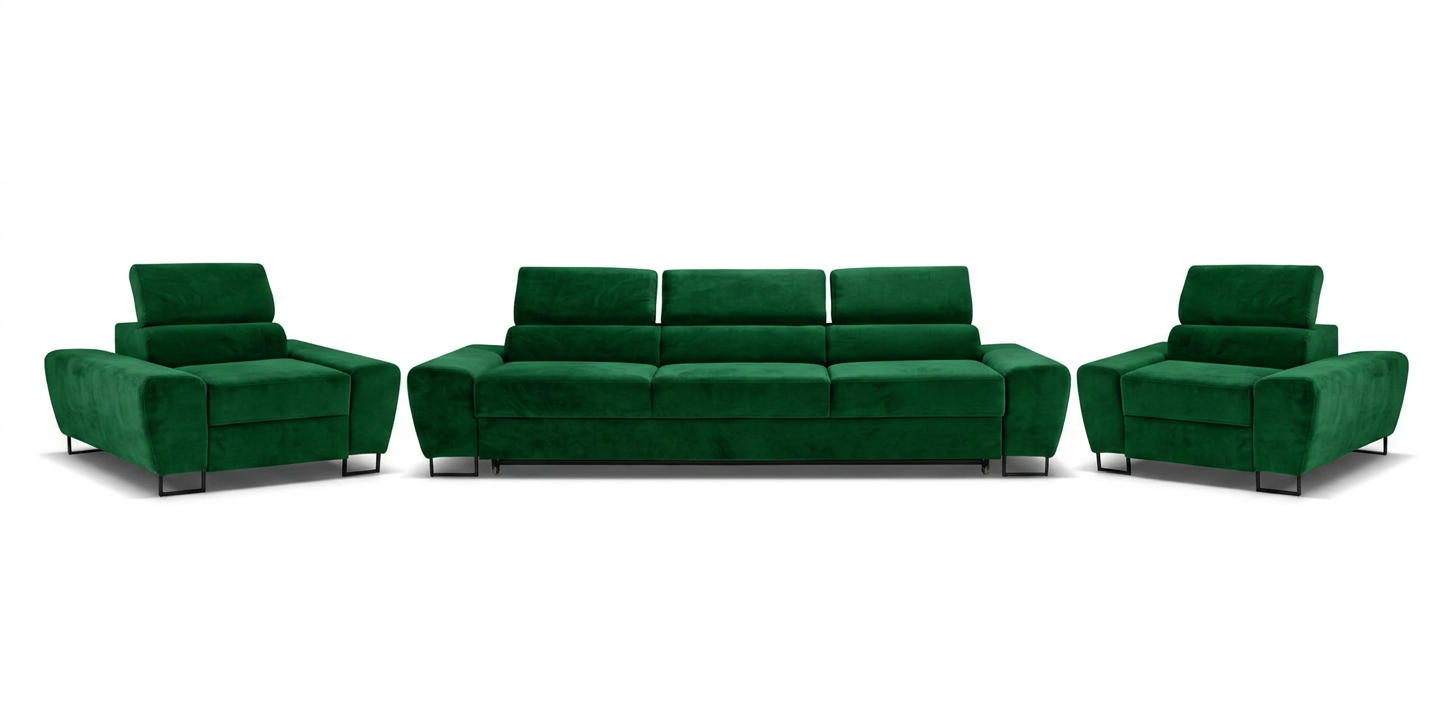 Zestaw wypoczynkowy sofa 3 kanapa fotele zielony welur Savio Family Meble — widoki produktu