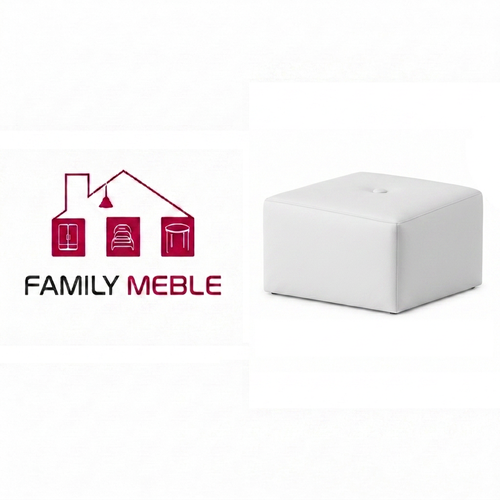 Family Meble — Pufa podnóżek siedzisko kostka biała tapicerowana ekoskóra Fami Family