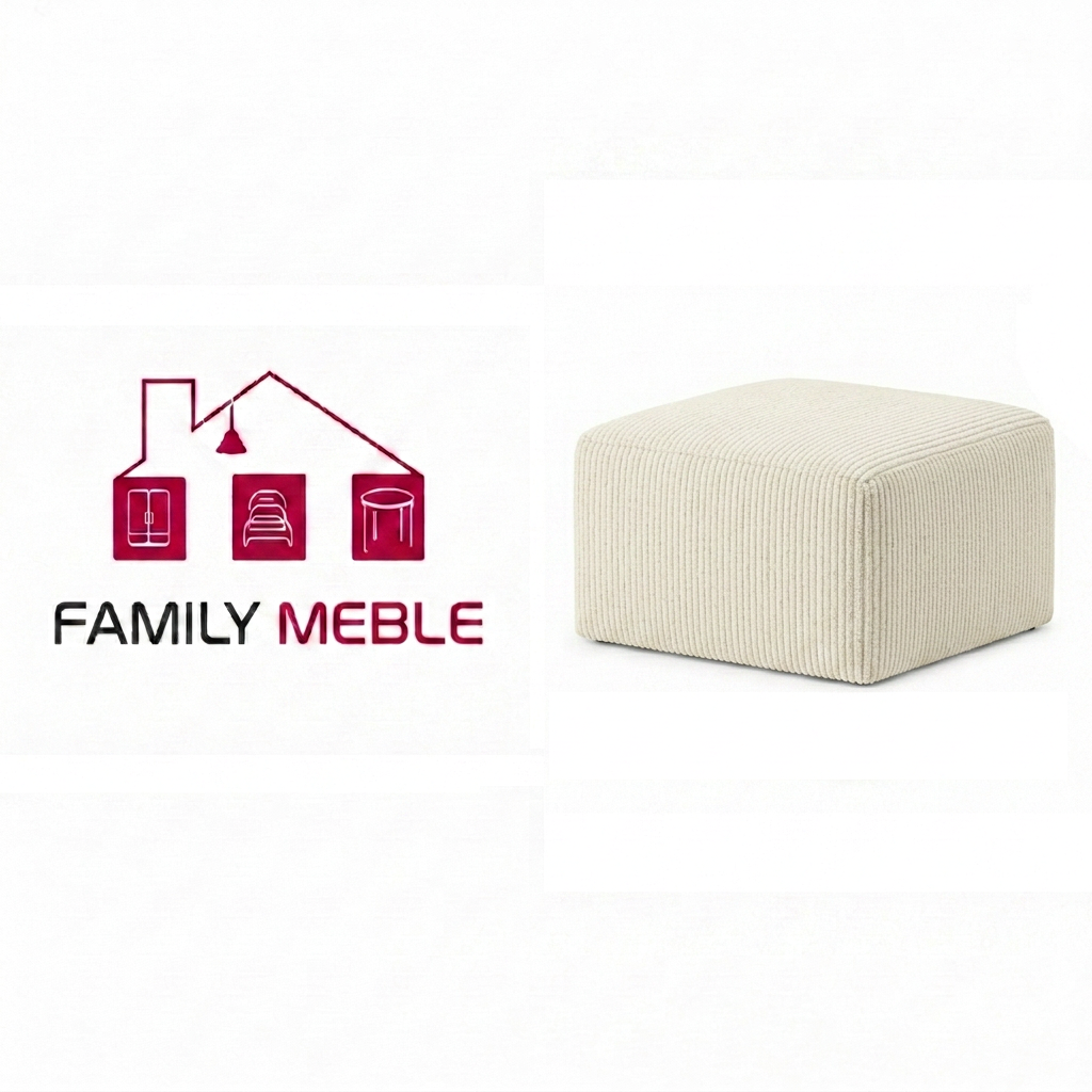 Family Meble — Pufa podnóżek siedzisko kostka beż szenil tapicerowana Fami Family Meble