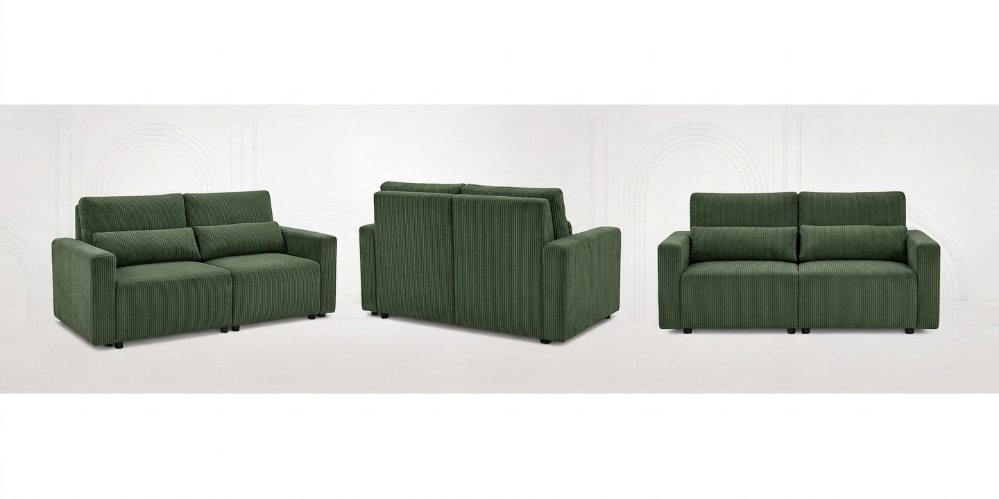 Kanapa 2 os sofa rozkładana spania pojemnik butelkowa zieleń sztruks Komo — widoki produktu