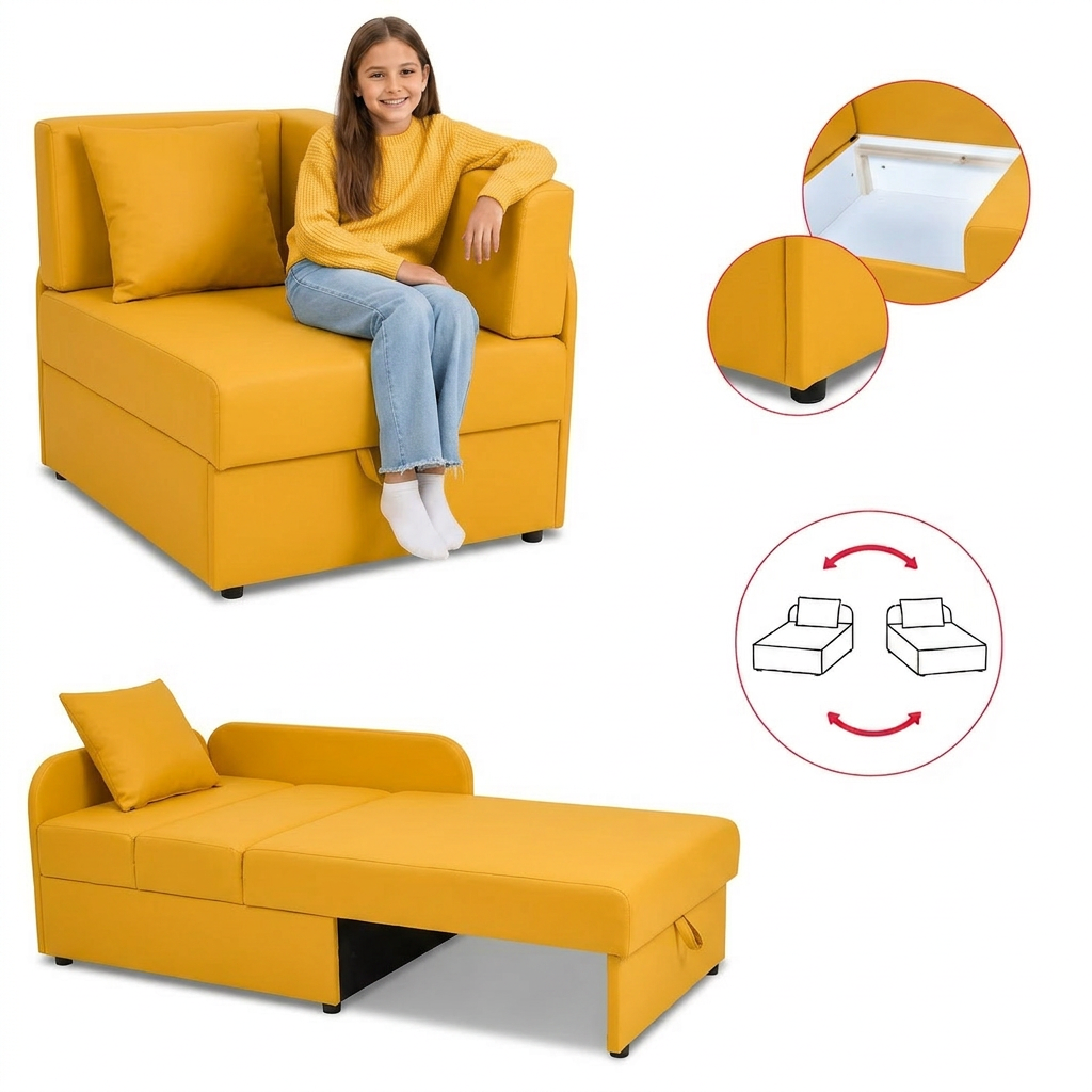 Łóżko dziecięce sofa kanapa pudrowy żółty – Royal 23 jasny róż pastela Denis Family