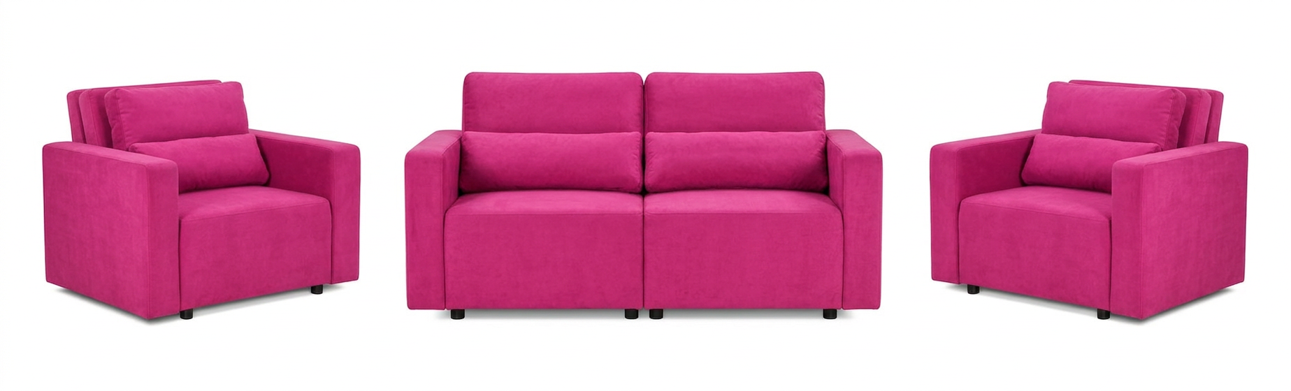 Zestaw wypoczynkowy kanapa sofa rozkładana 2 fotele różowy welur Komo — widoki produktu