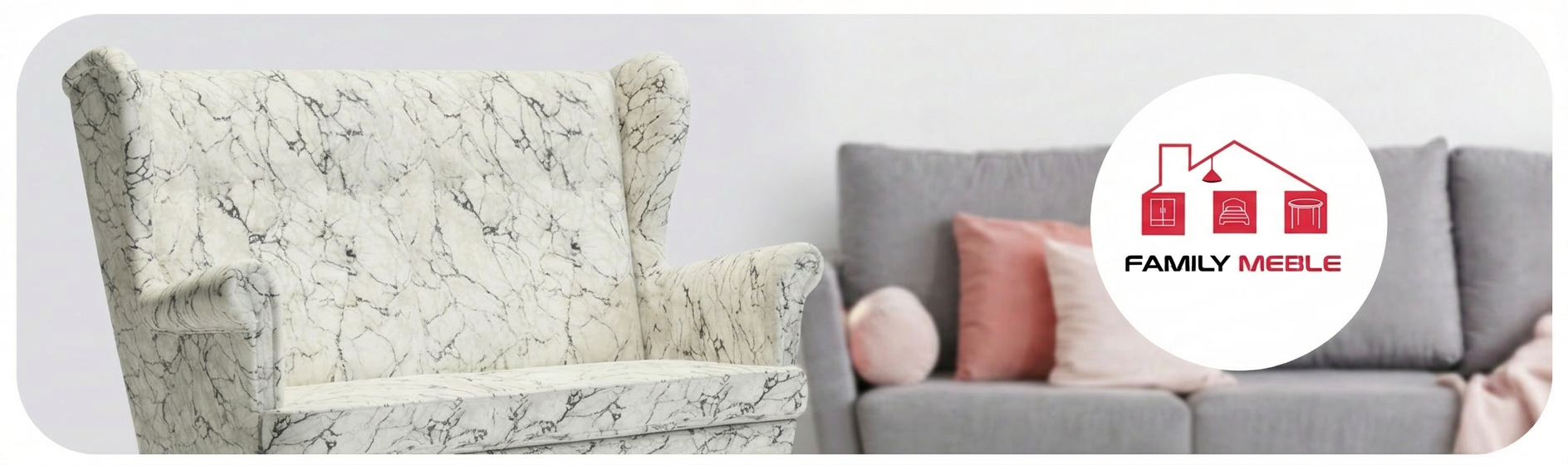 Family Meble — Sofa Kanapa Uszak Skandynawska Biały Marmur CARRARA Salon Family Meble