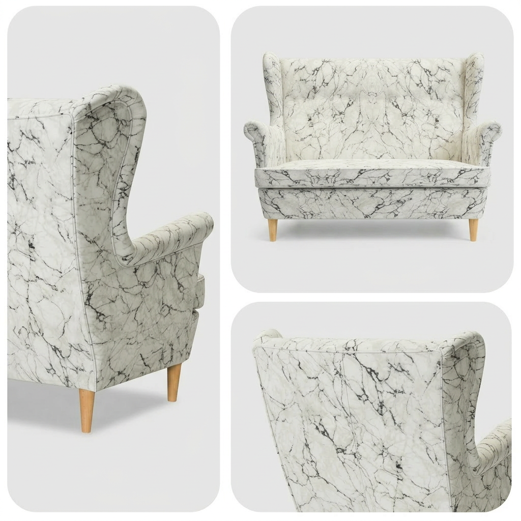 Sofa Kanapa Uszak Skandynawska Biały Marmur CARRARA Salon Family Meble — detale