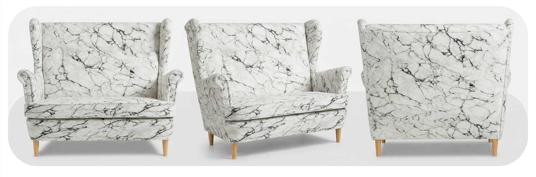 Sofa Kanapa Uszak Skandynawska Biały Marmur CARRARA Salon Family Meble — widoki produktu