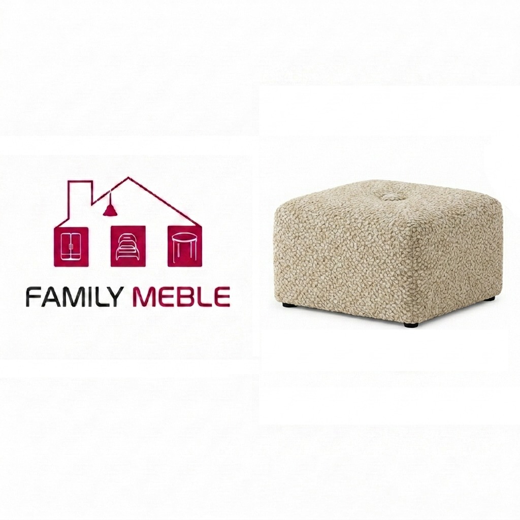 Family Meble — Pufa podnóżek siedzisko kostka beżowa tapicerowana boucla Fami Family Meble