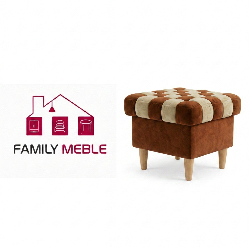 Family Meble — Pufa otwierana podnóżek pojemnik siedzisko rudy beż welur Carol Duo Family