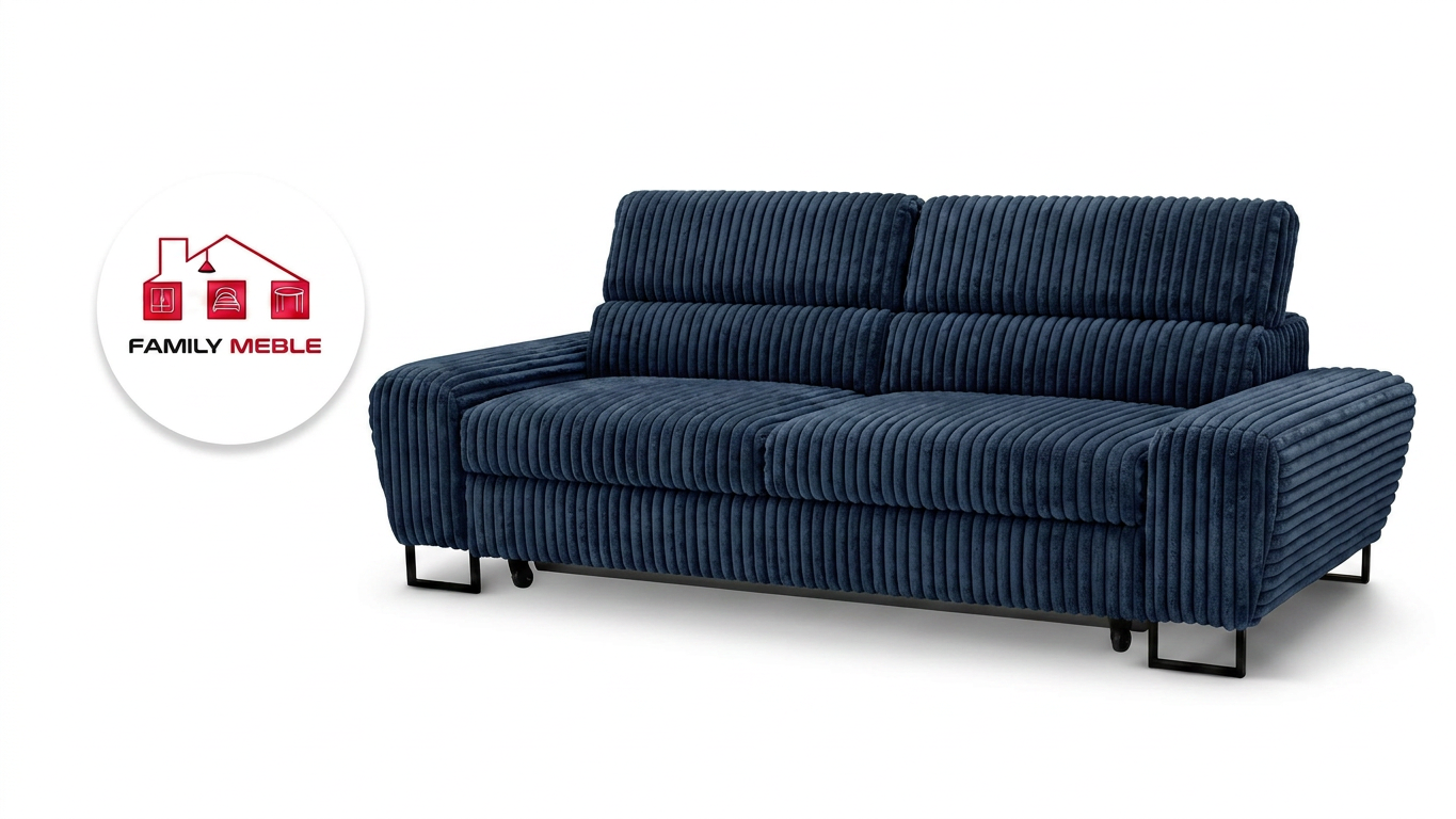 Family Meble — Zestaw wypoczynkowy sofa kanapa 2 fotele granatowy sztruks Savio Family