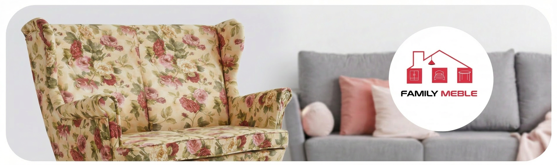Family Meble — Sofa Kanapa Uszak Skandynawska Róże Angielskie Kwiat Beż welur Family Meble