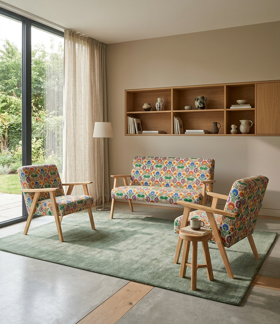 Zestaw wypoczynkowy sofa 2-os 2 fotele retro vintage Soler Family Meble — komfort