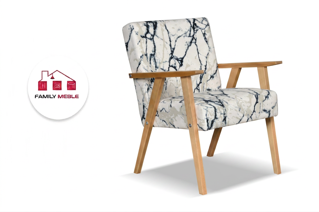 Family Meble — Zestaw 2 foteli w stylu PRL retro krzesło vintage biały marmur Soler Family