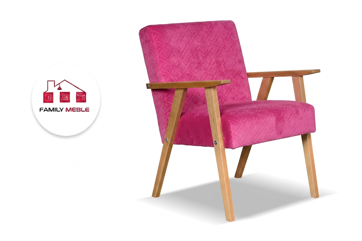 Family Meble — Zestaw wypoczynkowy sofa 2-os 2 fotele retro vintage różowy Soler Family