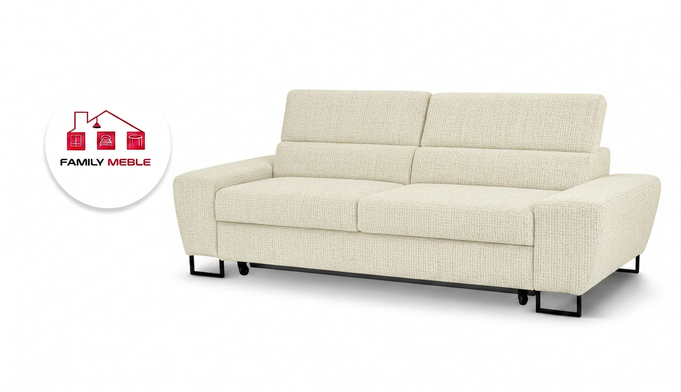 Family Meble — Kanapa sofa rozkładana f spania reg zagłówek szenil welur beż Savio 2 os