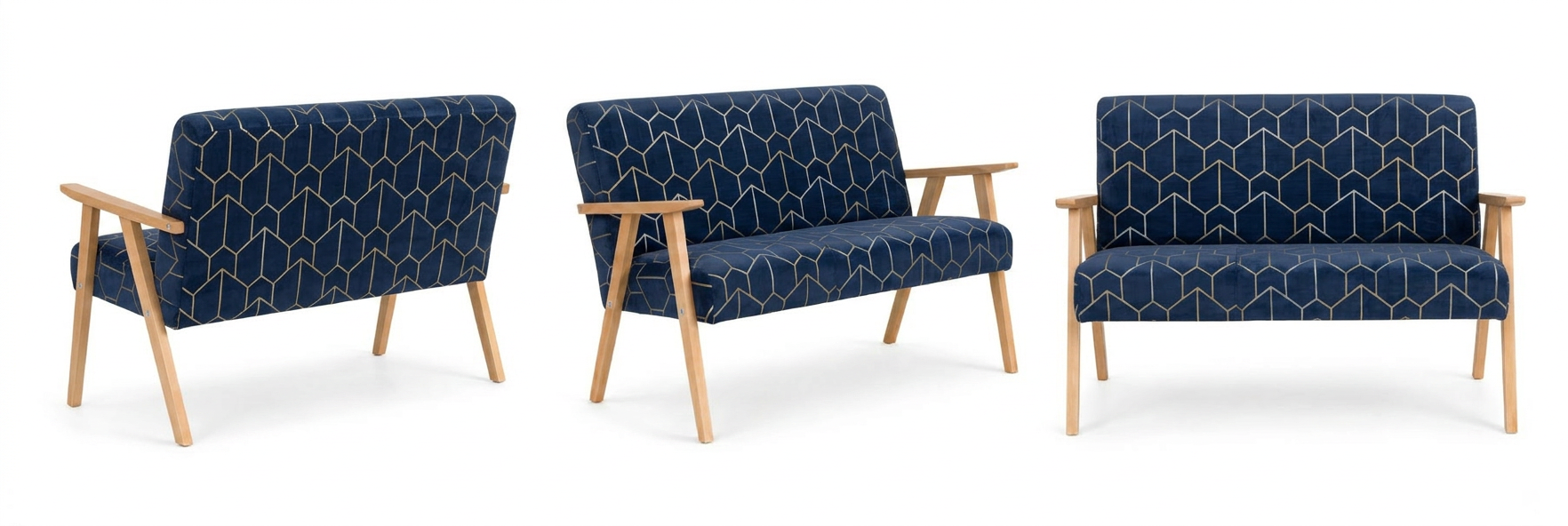Sofa w stylu PRL retro kanapa vintage welur niebieski Soler Family Meble — widoki produktu