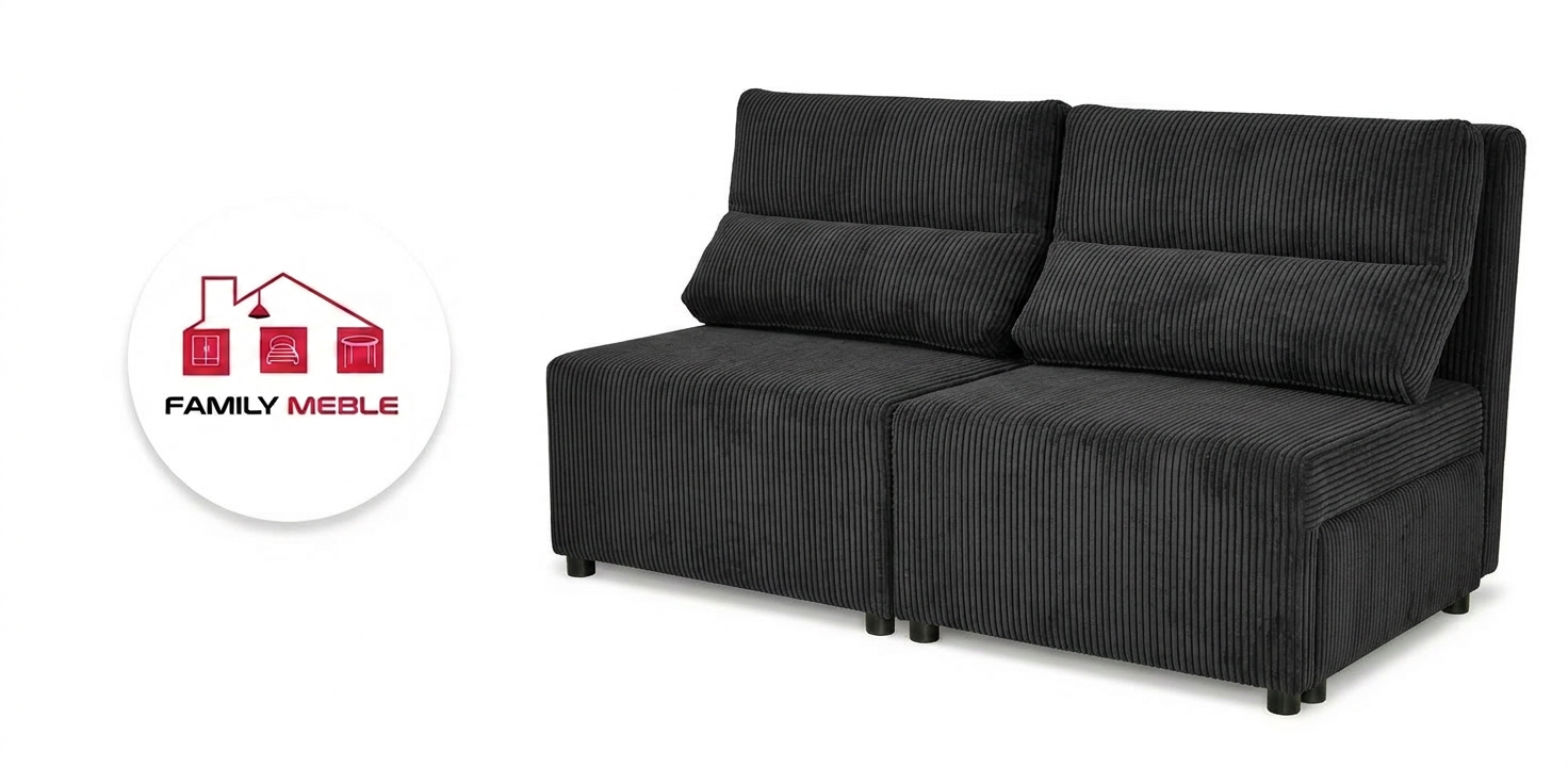 Family Meble — Kanapa 2 os sofa rozkładana spania pojemnik czarny sztruks sztruks KIMO