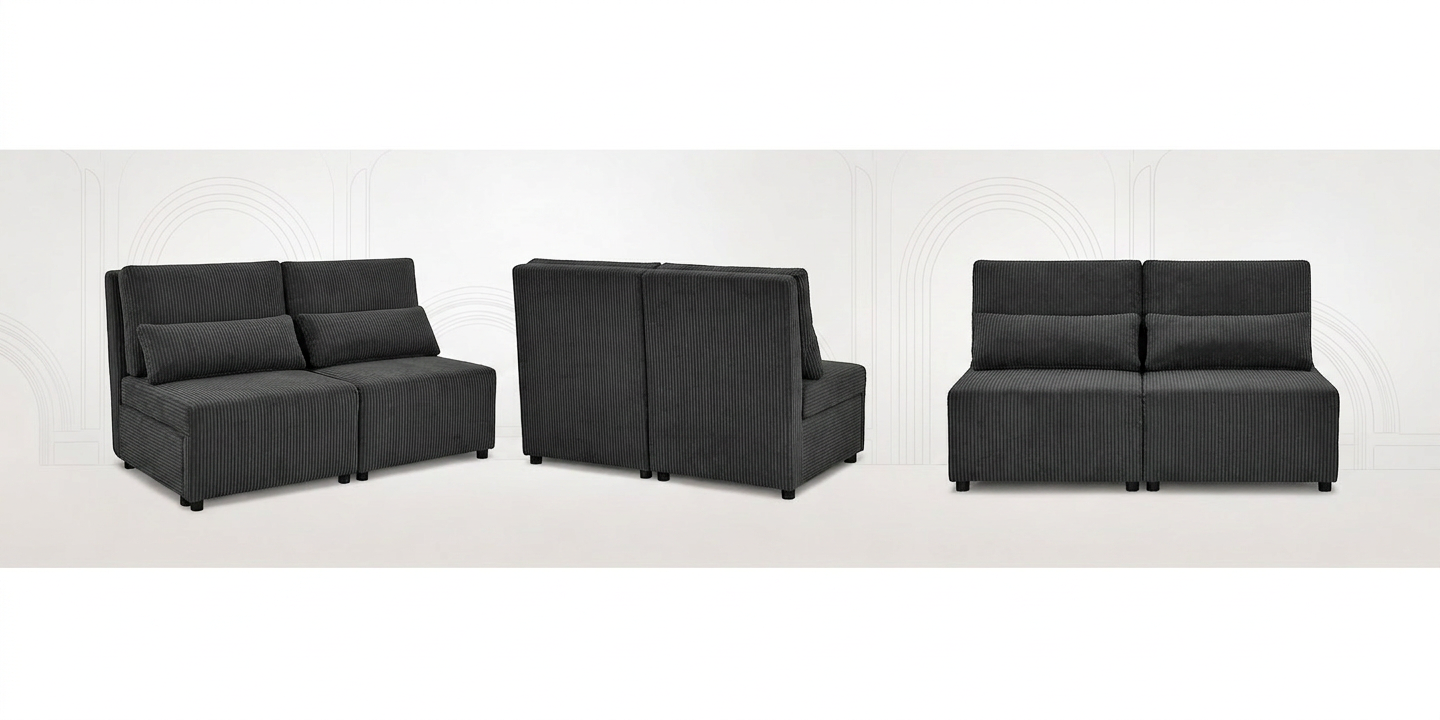 Kanapa 2 os sofa rozkładana spania pojemnik czarny sztruks sztruks KIMO — widoki produktu