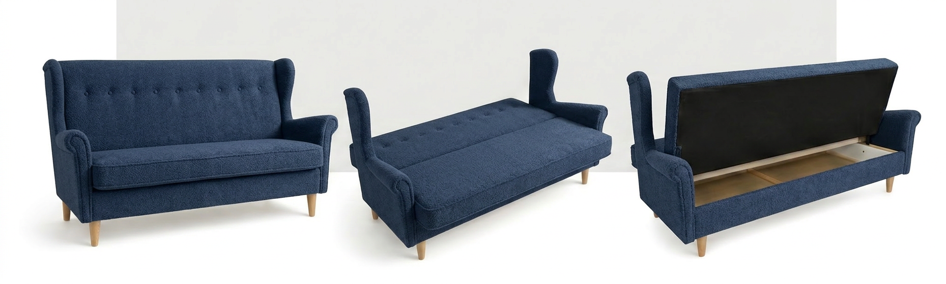Wersalka Uszak welurowa granatowa nowoczesna pojemnikiem Ari Family Meble — widoki produktu