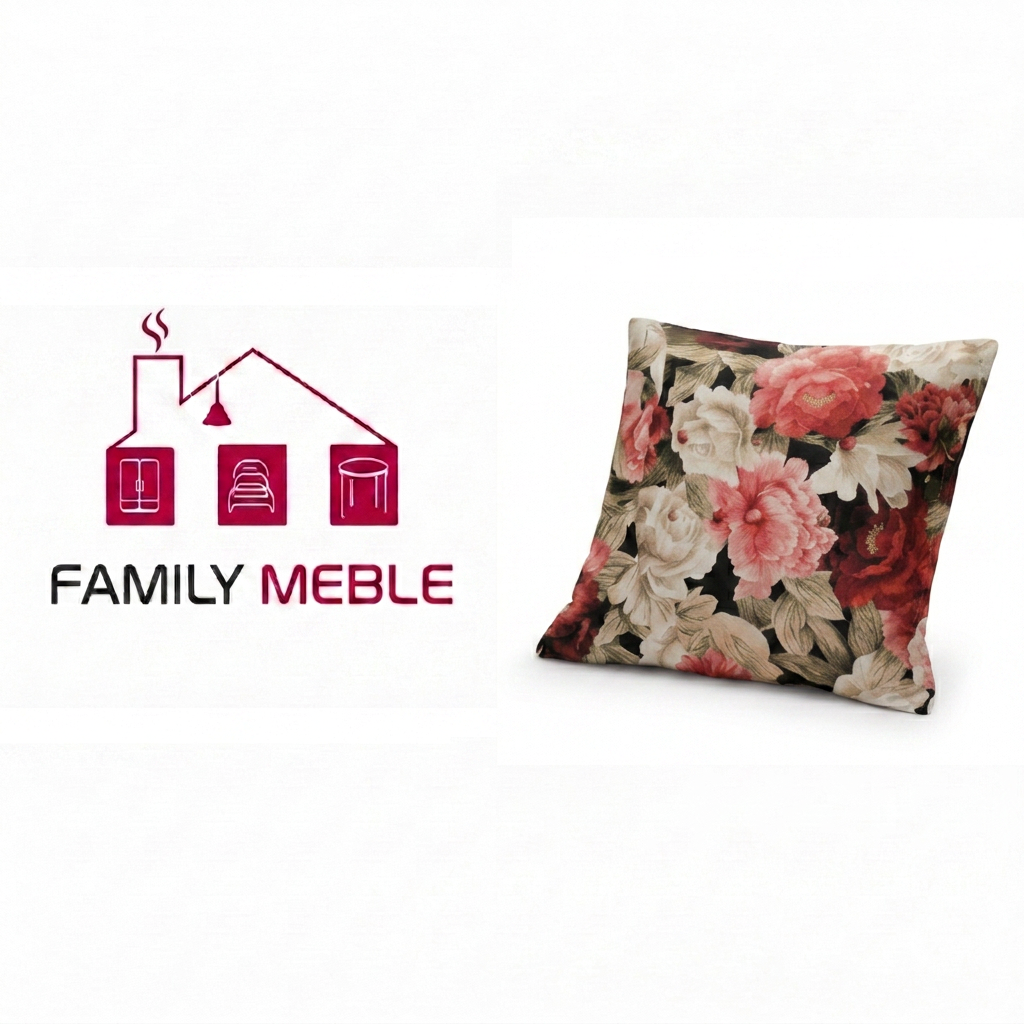 Family Meble — Poduszka dekoracyjna jasiek 45 x 45 poszewka kwiecisty welur Family Meble