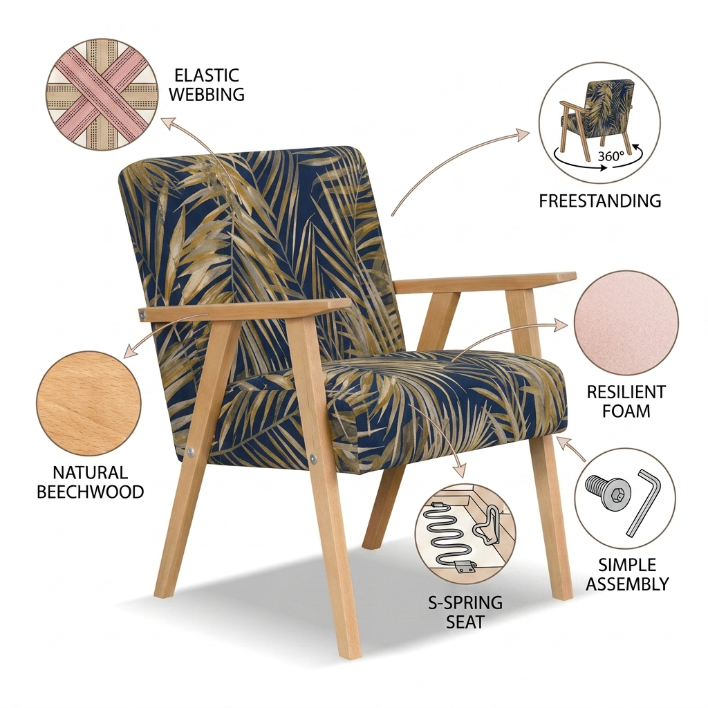 Zestaw wypoczynkowy sofa 2-os 2 fotele granatowy Soler Family Meble — detale