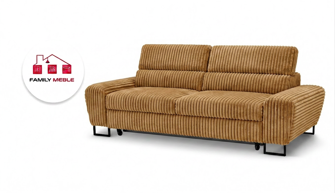 Family Meble — Zestaw wypoczynkowy sofa kanapa 2 fotele rudy sztruks wygodny Savio Family