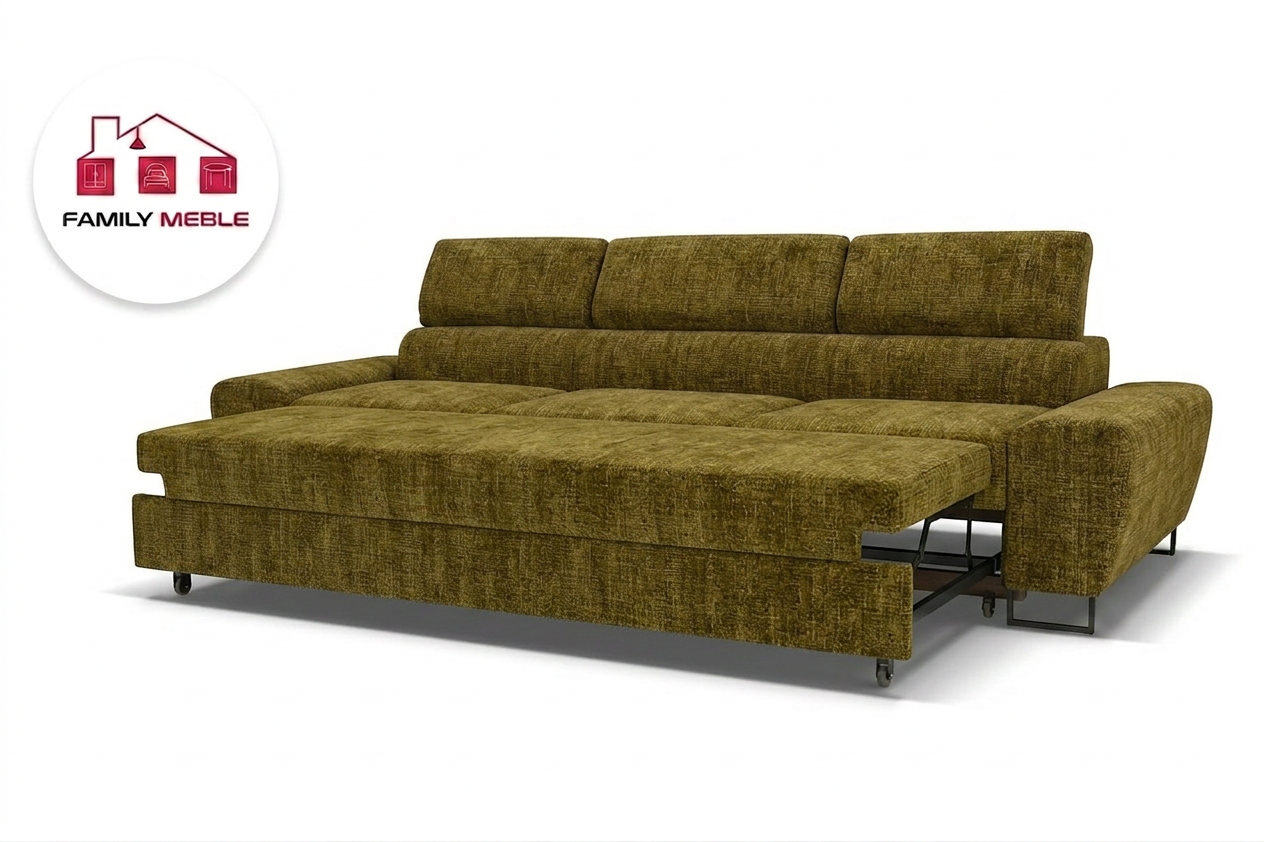 Family Meble — Zestaw wypoczynkowy sofa 3 kanapa fotele zielony szenil Savio Family Meble